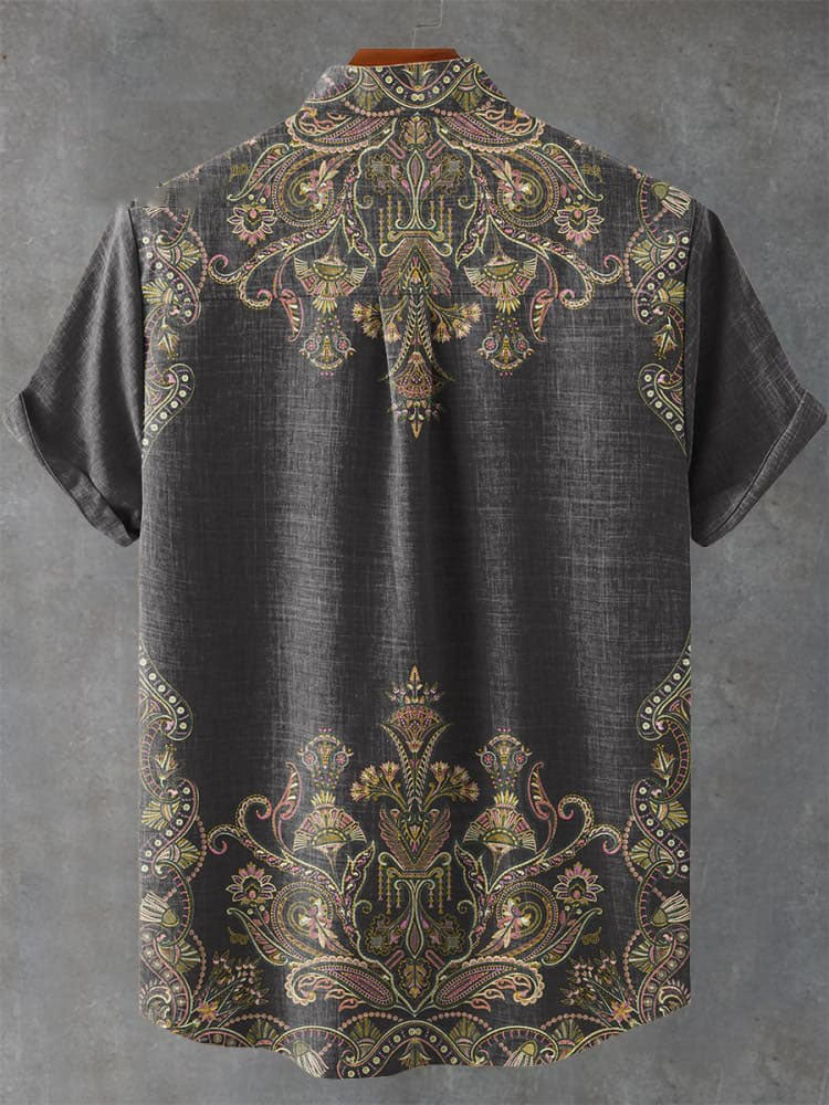 Symmetrical Paisley Plant Pattern Casual Shirt