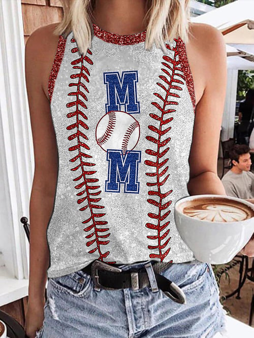 Women¡®s Retro Baseball Mom Print Tank Top