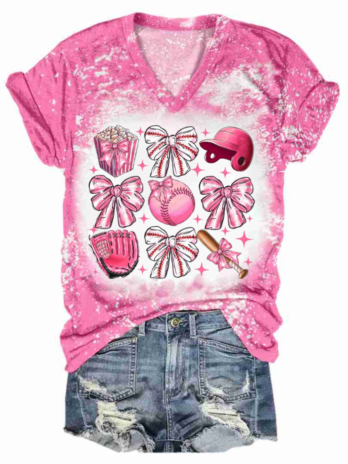 Women's Baseball Print V-Neck T-shirt