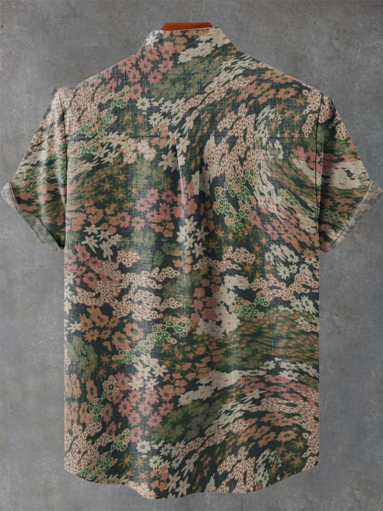 Retro Style Floral Pattern Print Casual Shirt