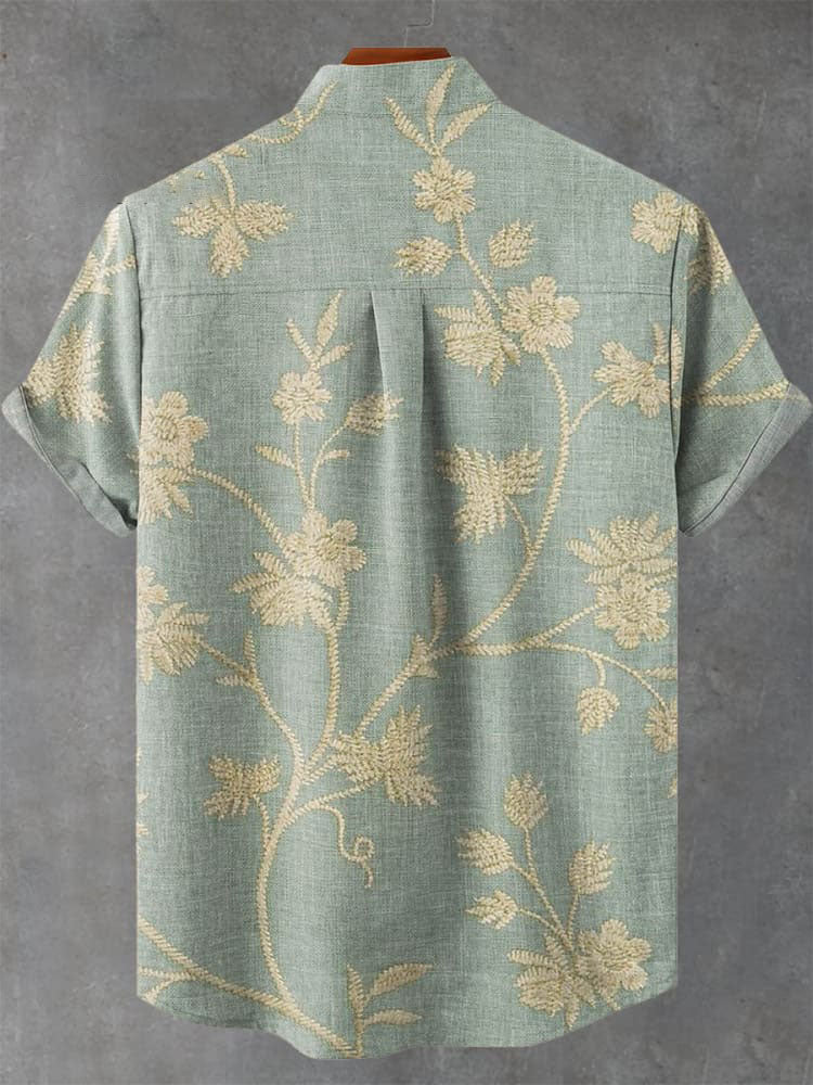 Vintage Floral Art Print Casual Shirt