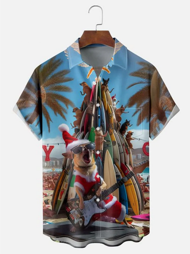 Christmas Beach Surfing Dogs Art Illustration Pattern Print Casual Sweatshirt