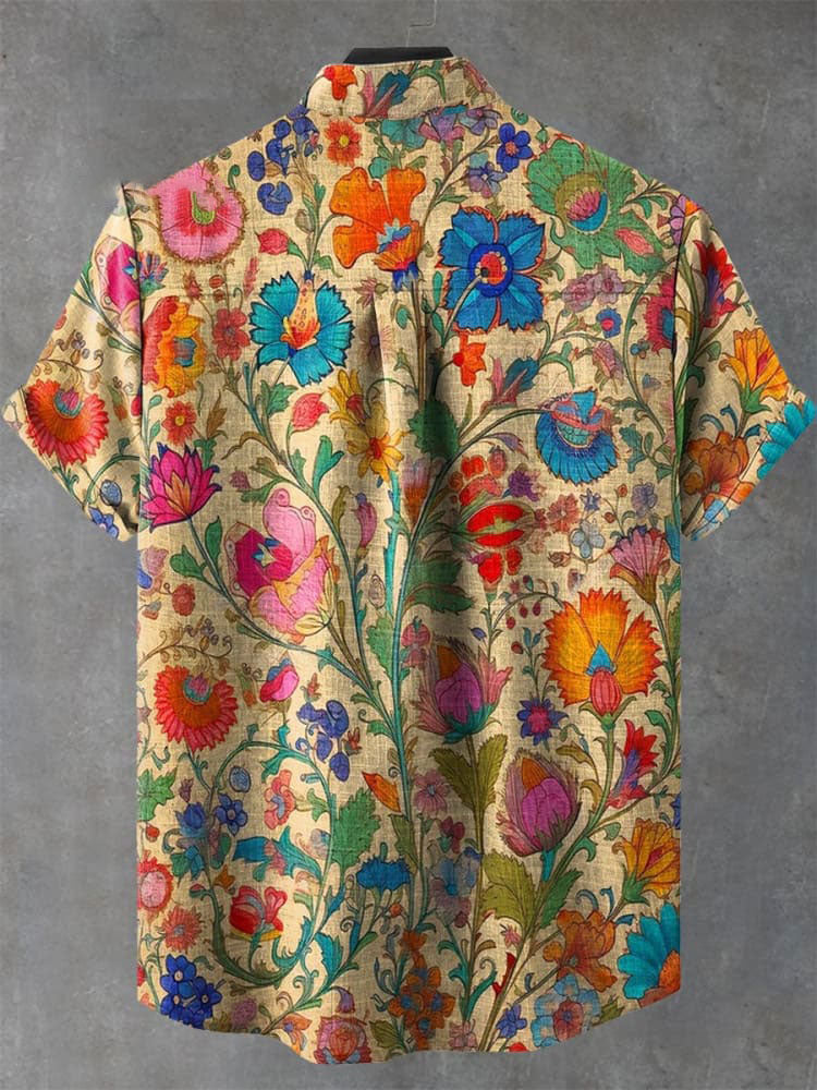 Men's Indian Folk Floral Print Art Casual Shirt