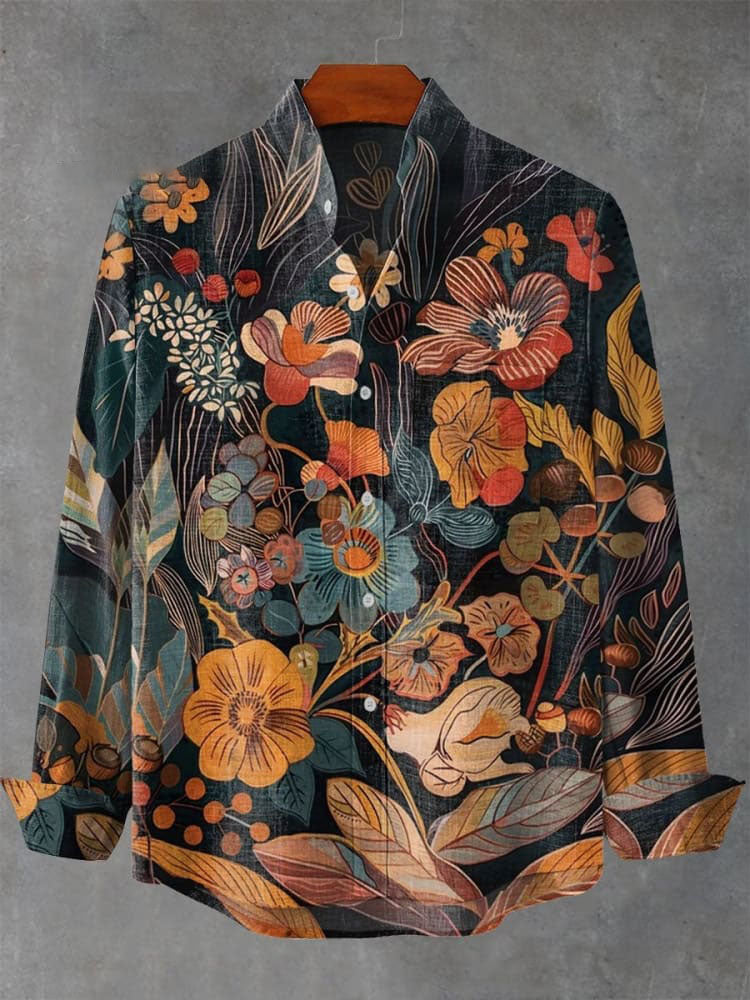 Vintage Flower Art Print Casual Shirt