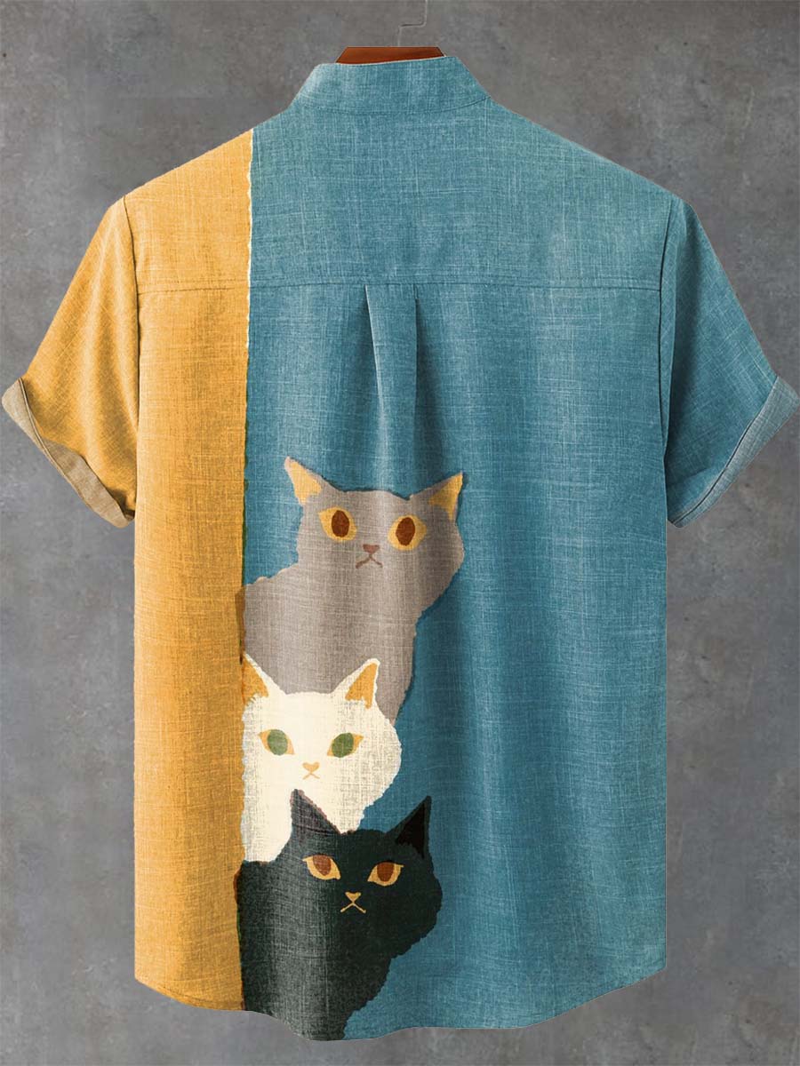 Three Cats Are Watching You Print Casual Shirt