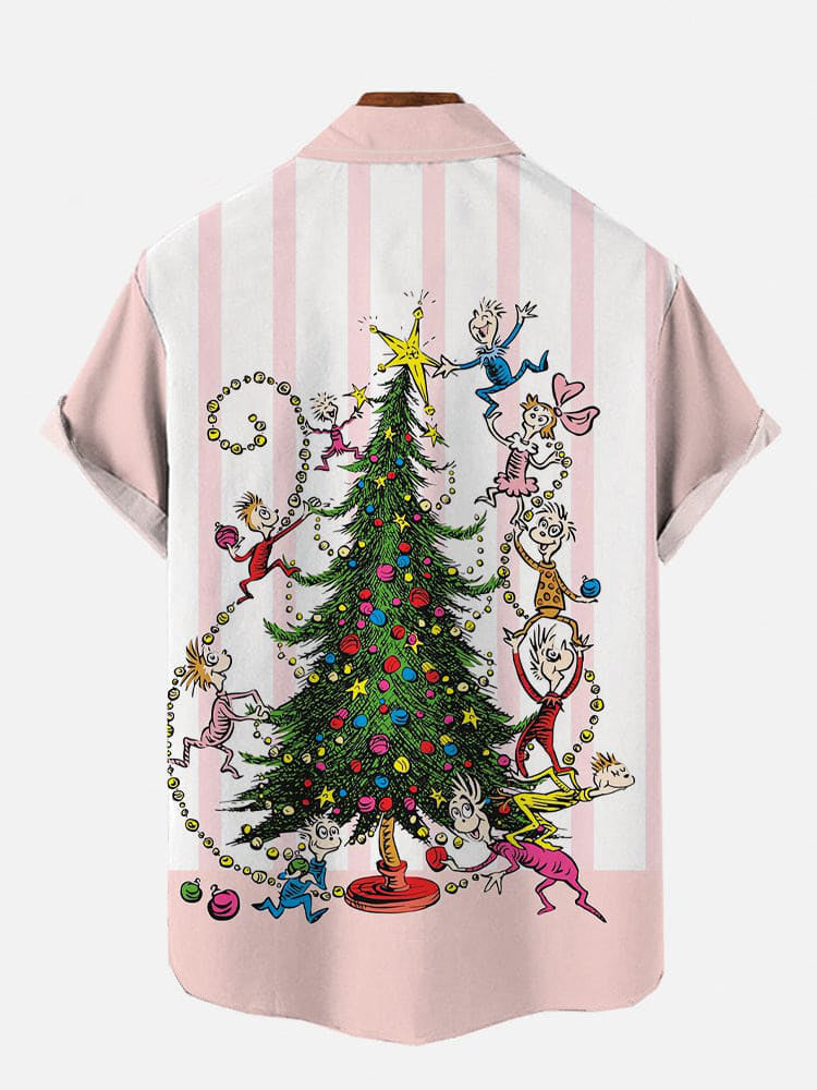 Cartoon Dwarfs Decorating The Christmas Tree Printing Short Sleeve Shirt