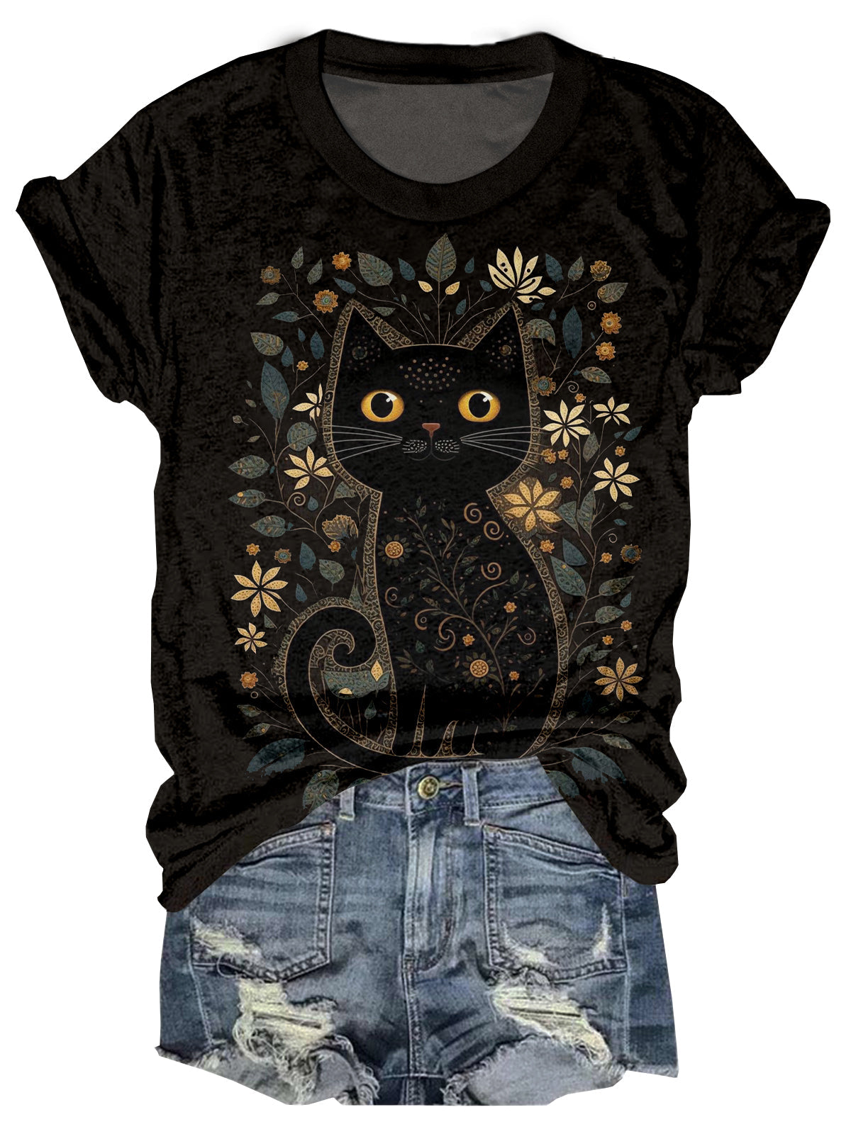 Plant Black Cat Crew Neck T-shirt