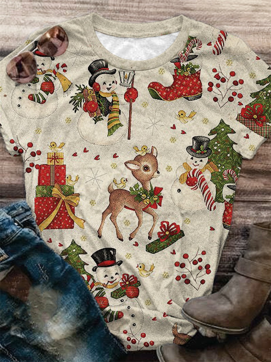 Winter Joy Print Crew Neck T-Shirt