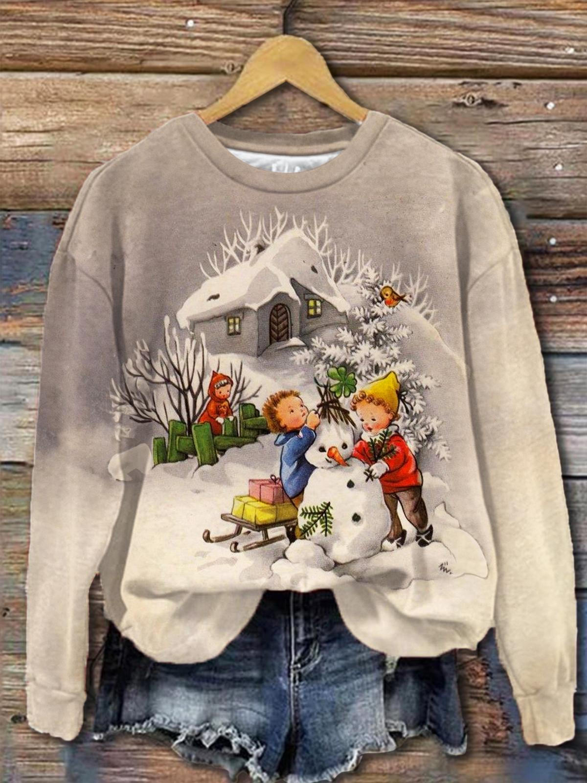 Building Snowman Kids Long Sleeve Top