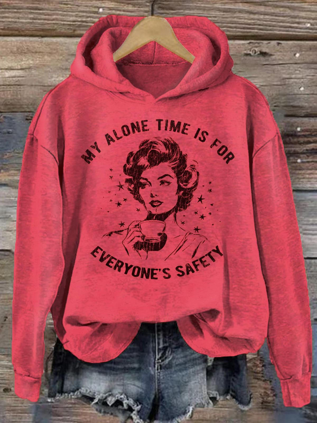 Women's My Alone Time Is For Vintage Print Long Sleeve Top