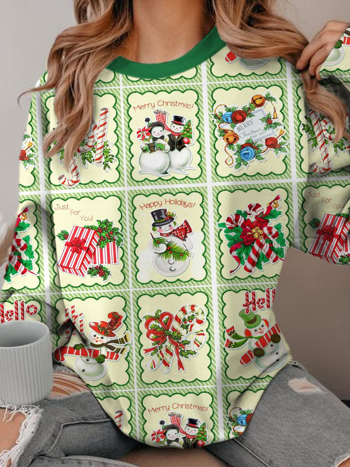 Snowman Greeting Cards Printed Long Sleeve Top