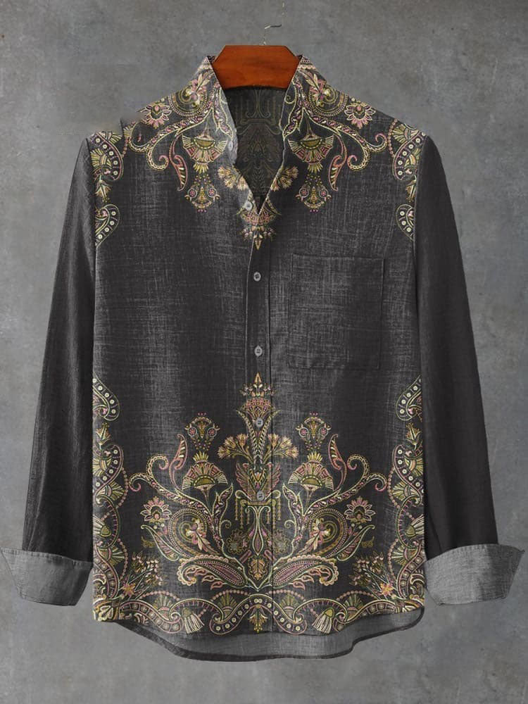Symmetrical Paisley Plant Pattern Casual Shirt