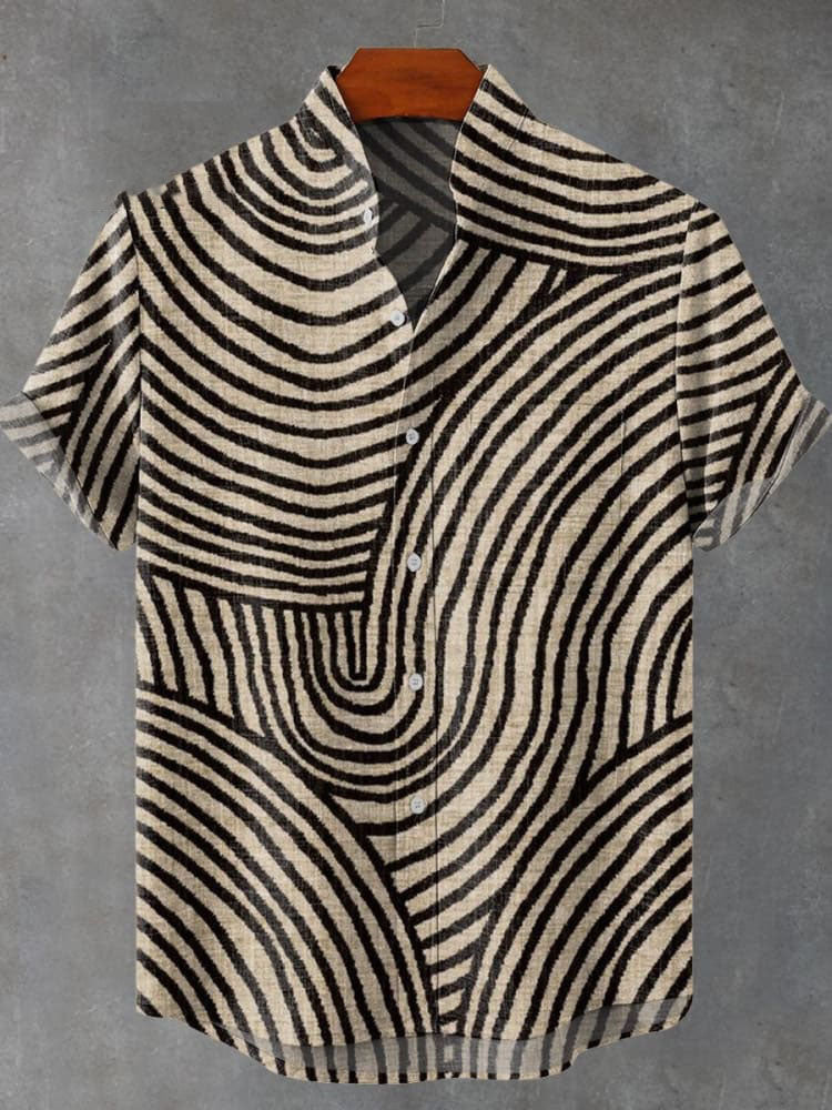 Black and White Circular Lines Graphic Print Long Sleeve Shirt