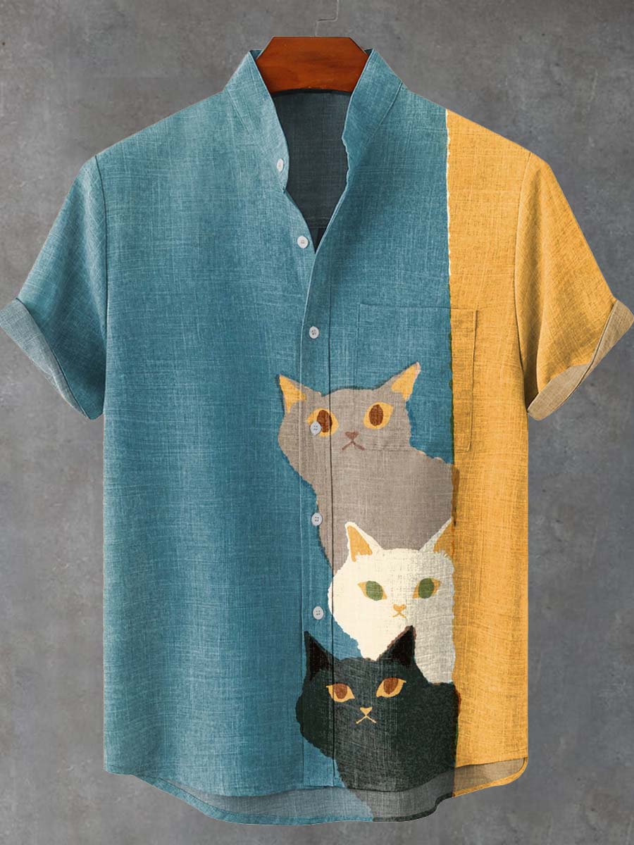 Three Cats Are Watching You Print Casual Shirt