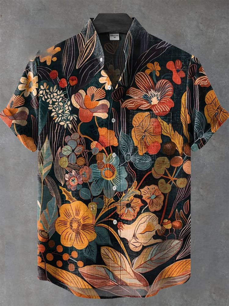Vintage Flower Art Print Casual Shirt