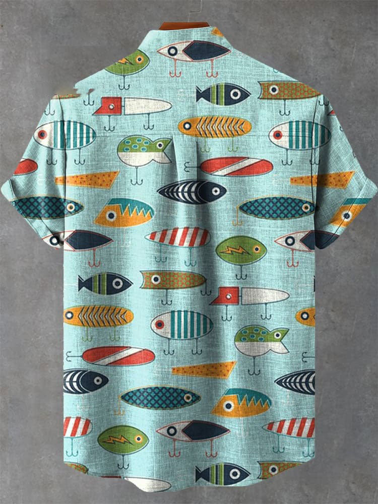 Vintage Cartoon Fish Arrangement Art Print Casual Shirt