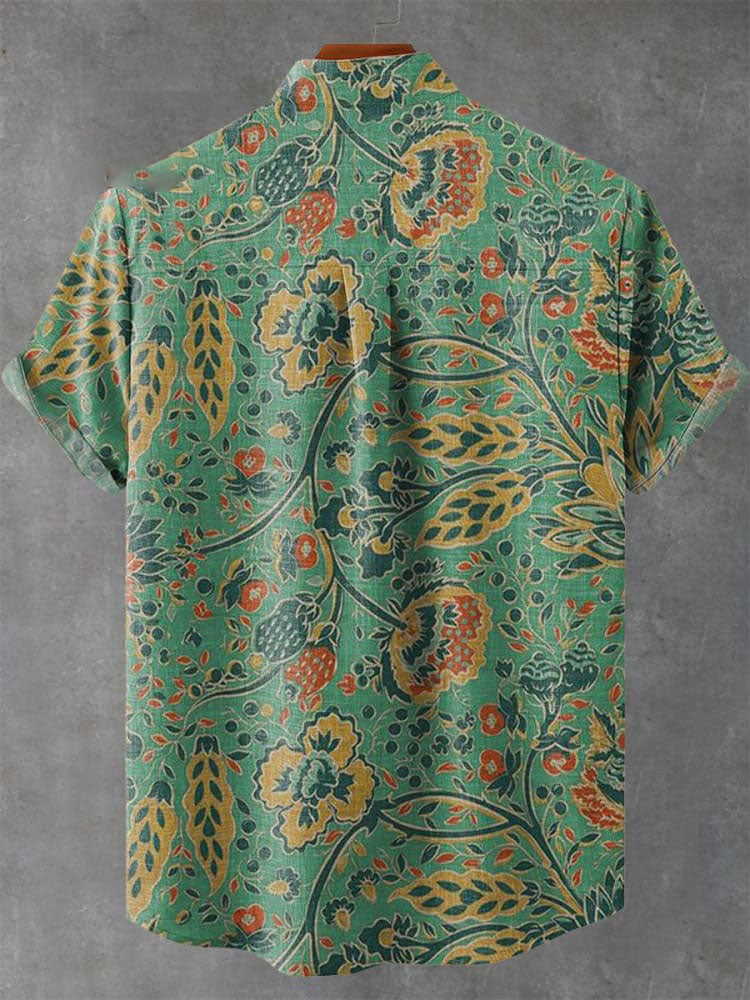Vintage Floral Art Print Casual Shirt