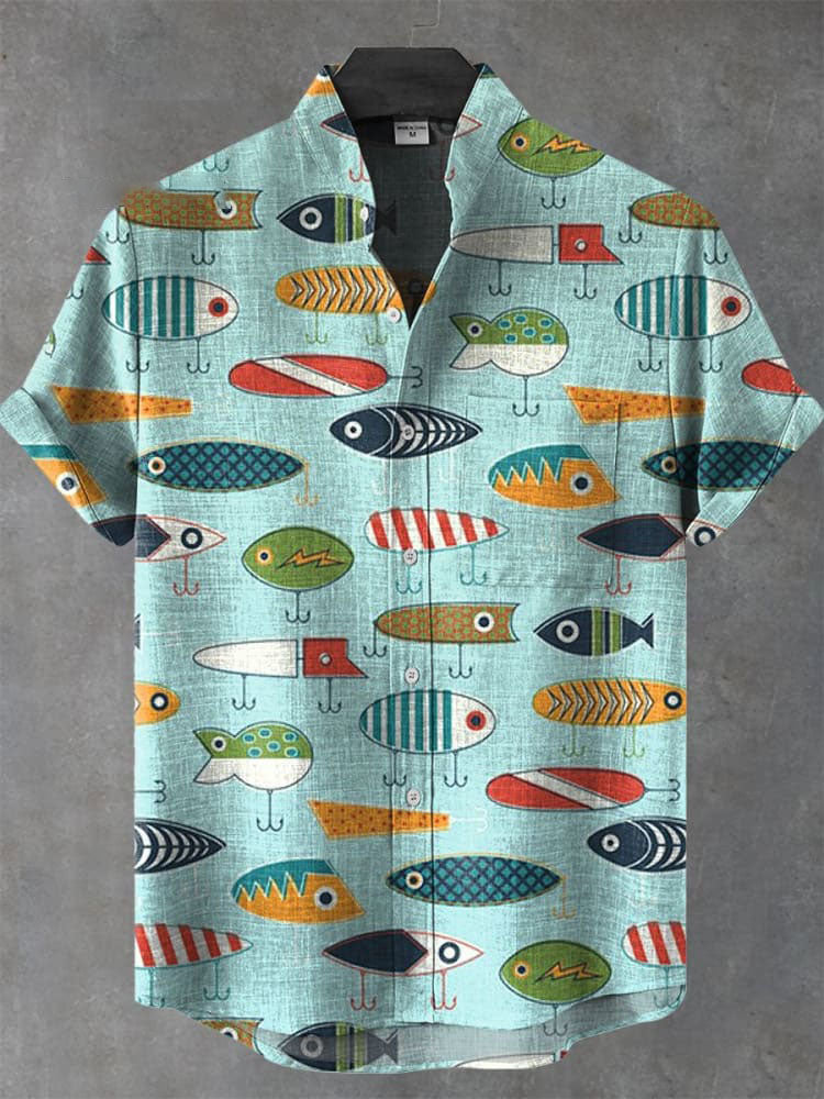 Vintage Cartoon Fish Arrangement Art Print Casual Shirt