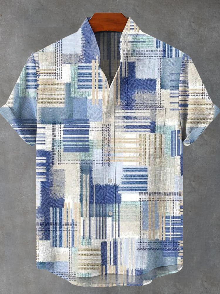 Abstract Lattice Vintage Print Casual Shirt