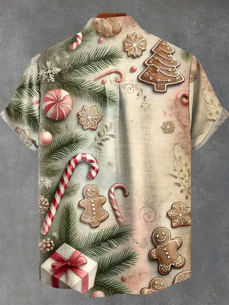 Vintage Christmas Candy Gifts Print Casual Shirt