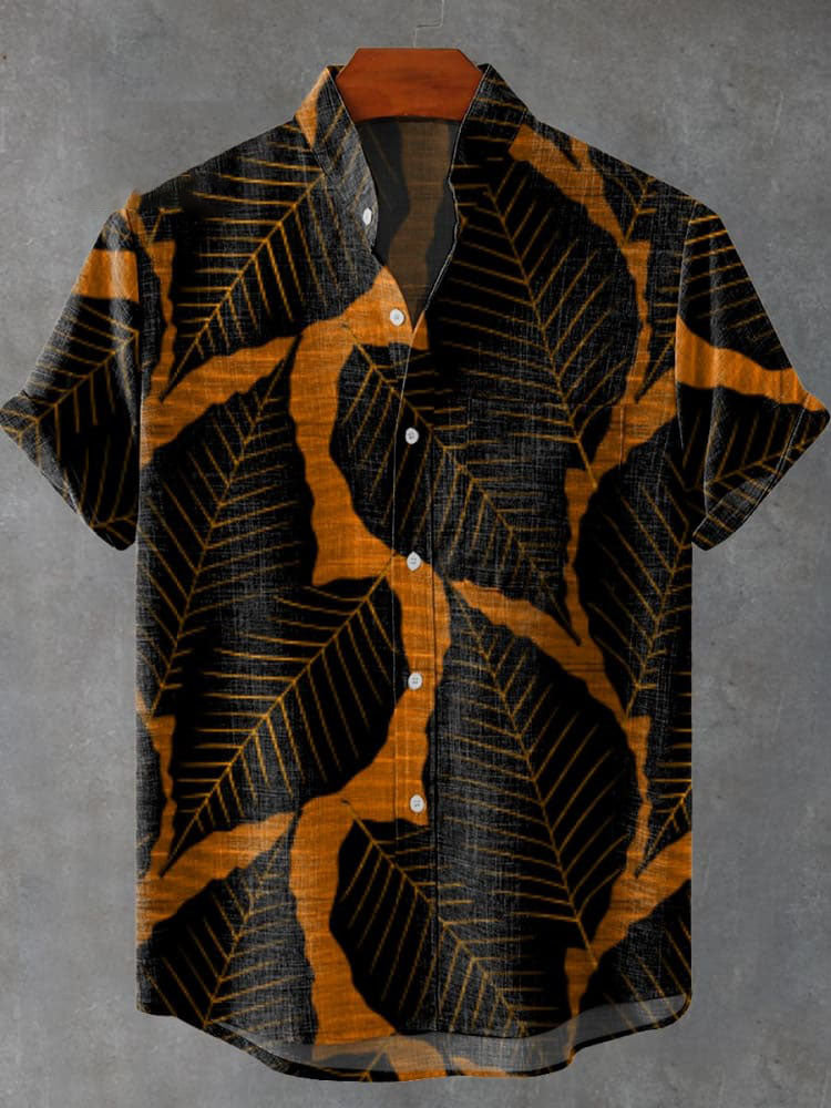 Dark Leaf Decorative Pattern Casual Shirt