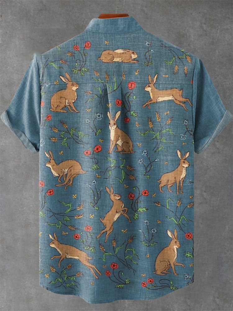 Hares and Flowers Vintage Print Casual Shirt