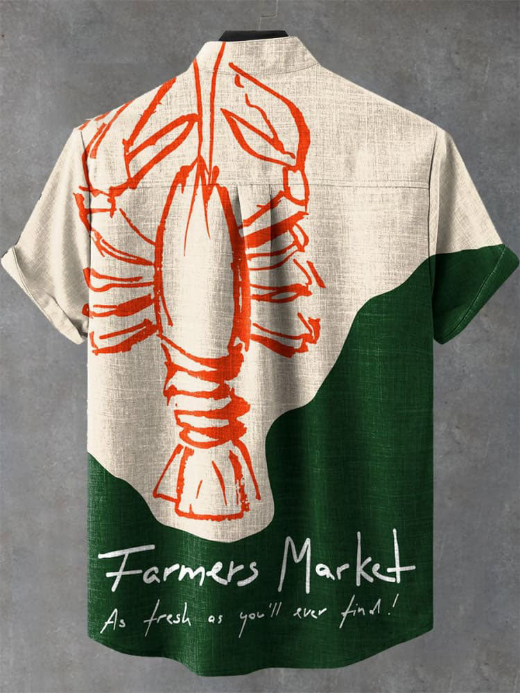Vintage Fish Lobster Art Print Casual Shirt