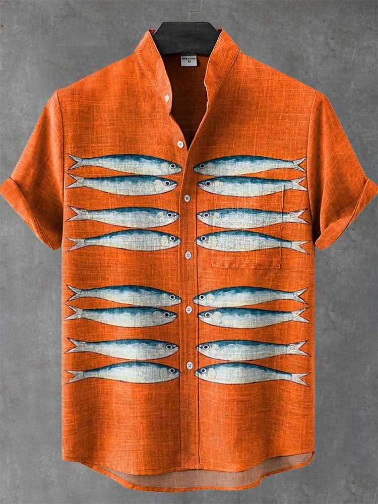 Vintage Fish Art Print Casual Shirt
