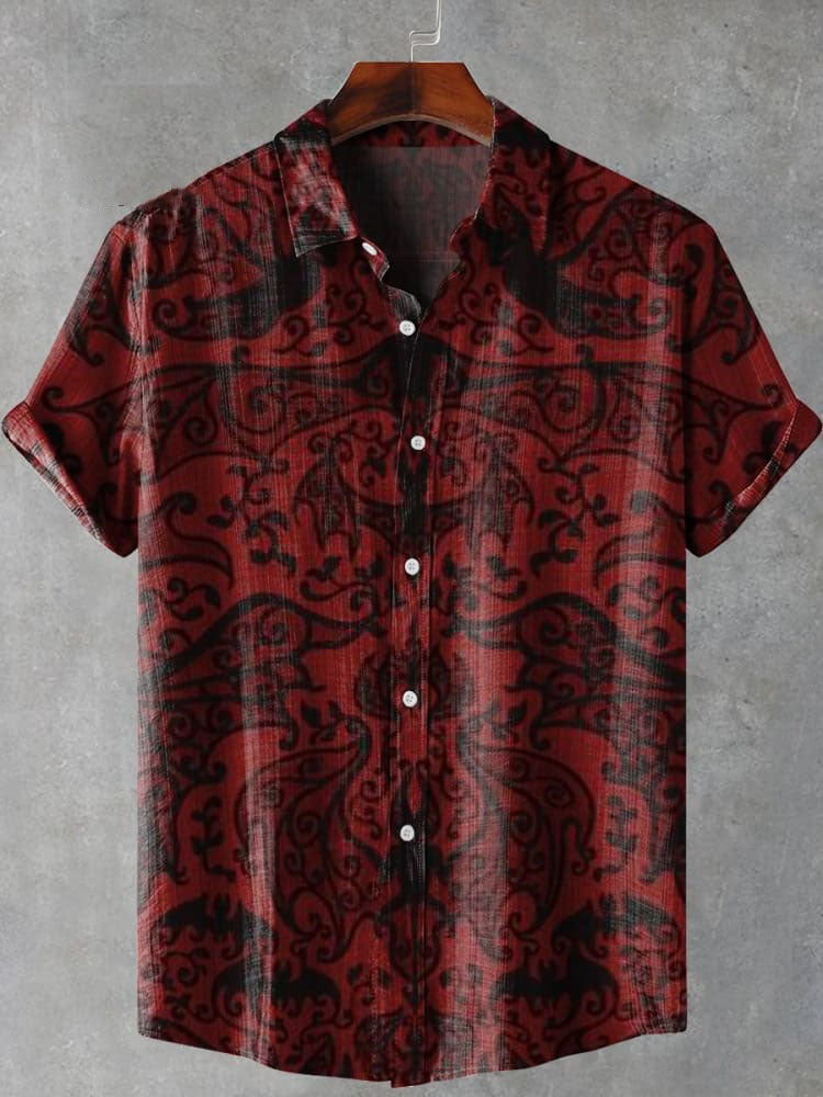 Vintage Bat Texture Gothic Print Casual Shirt