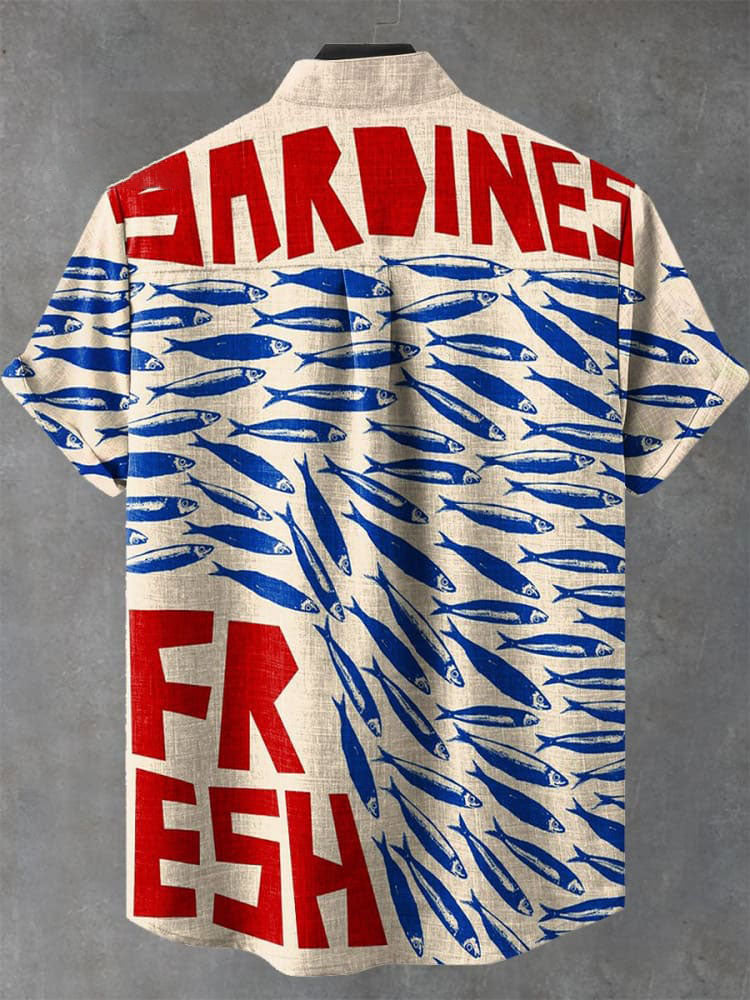 Vintage Fish Sardines Art Print Casual Shirt