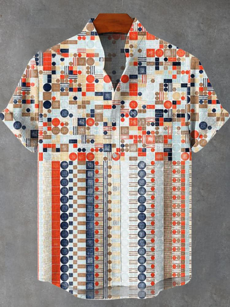 Artistic Irregular Geometry Vintage Print Casual Shirt