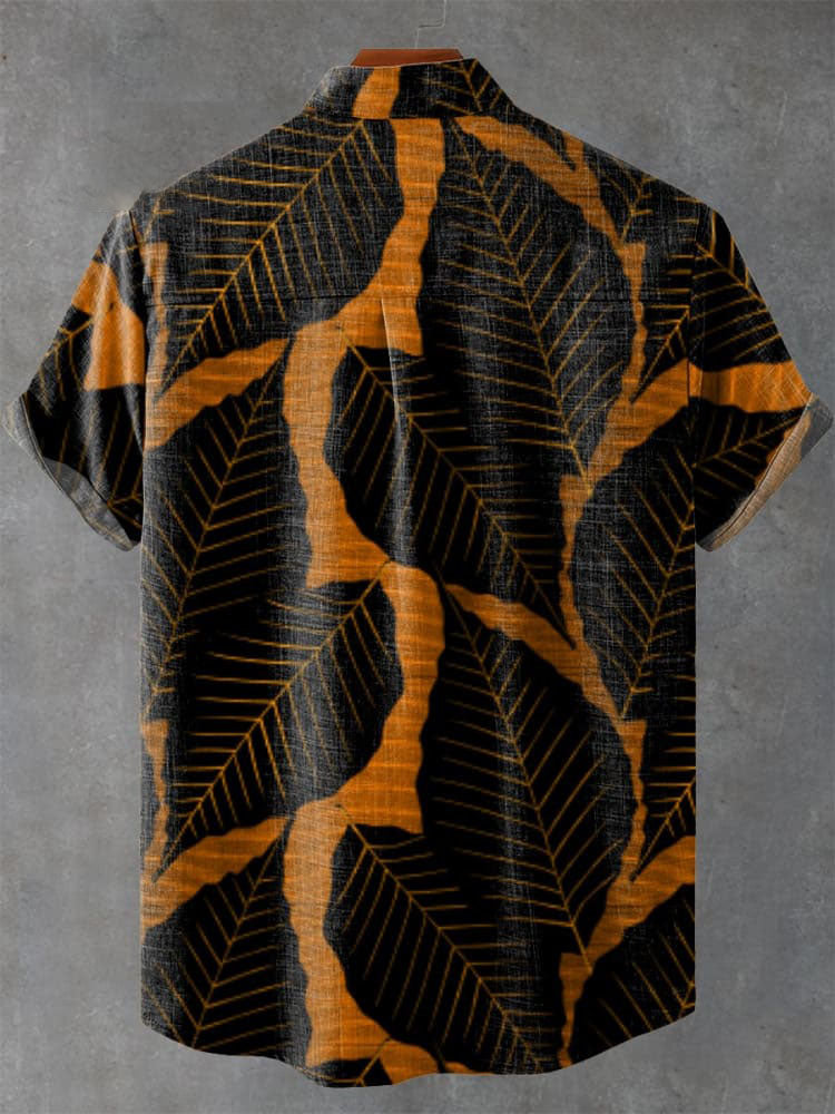 Dark Leaf Decorative Pattern Casual Shirt
