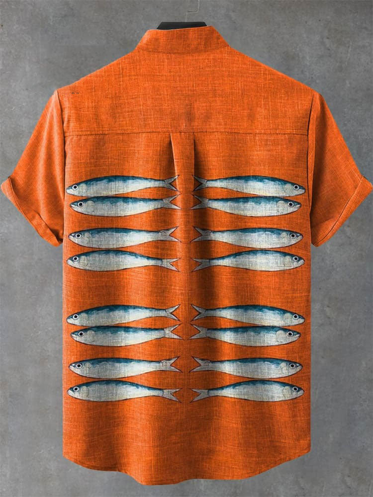 Vintage Fish Art Print Casual Shirt