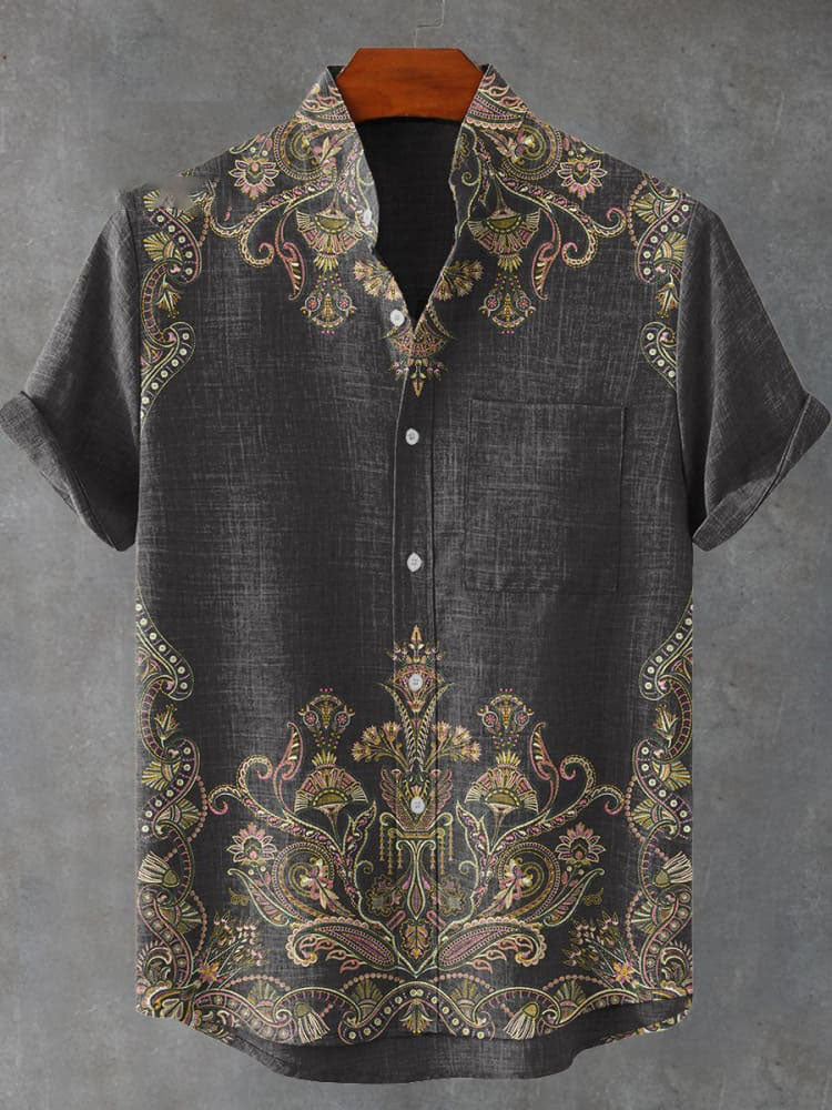 Symmetrical Paisley Plant Pattern Casual Shirt