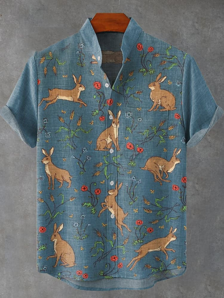 Hares and Flowers Vintage Print Casual Shirt