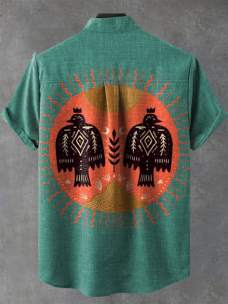 Vintage Ethnic Tribal Bird Art Print Casual Shirt