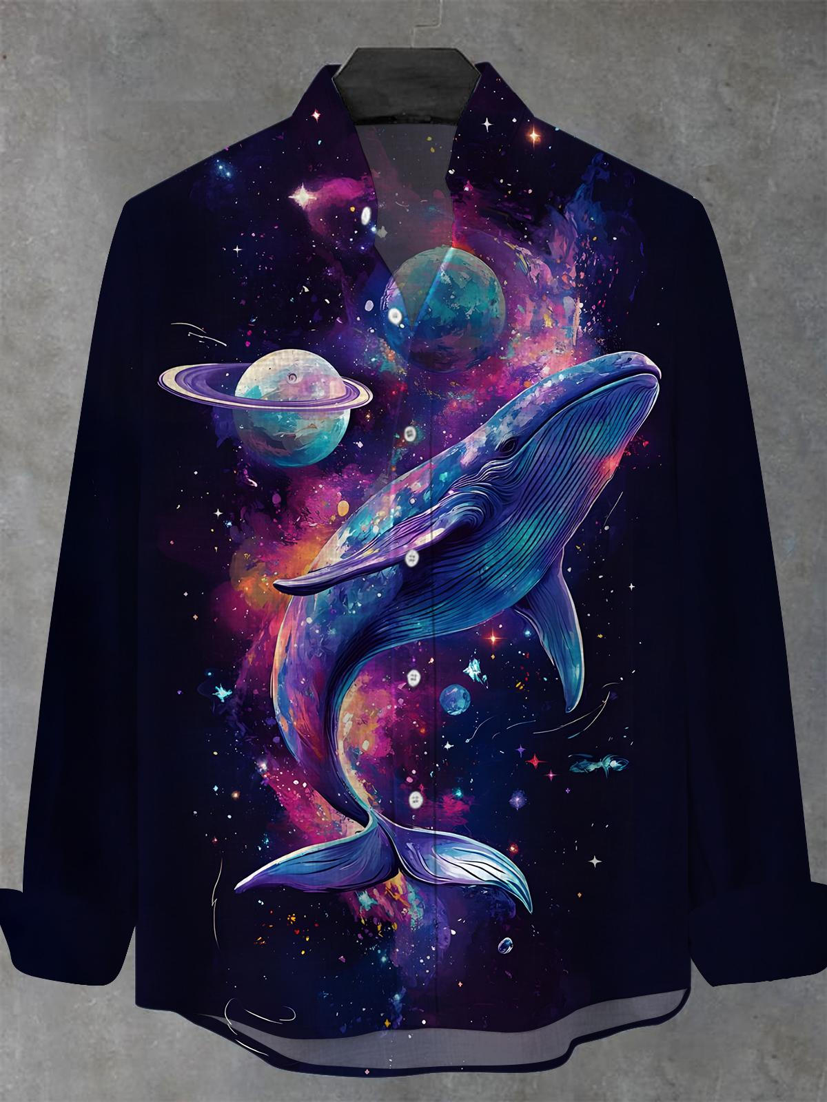 Whale Men's Pocket Long Sleeve Stand Collar Shirts