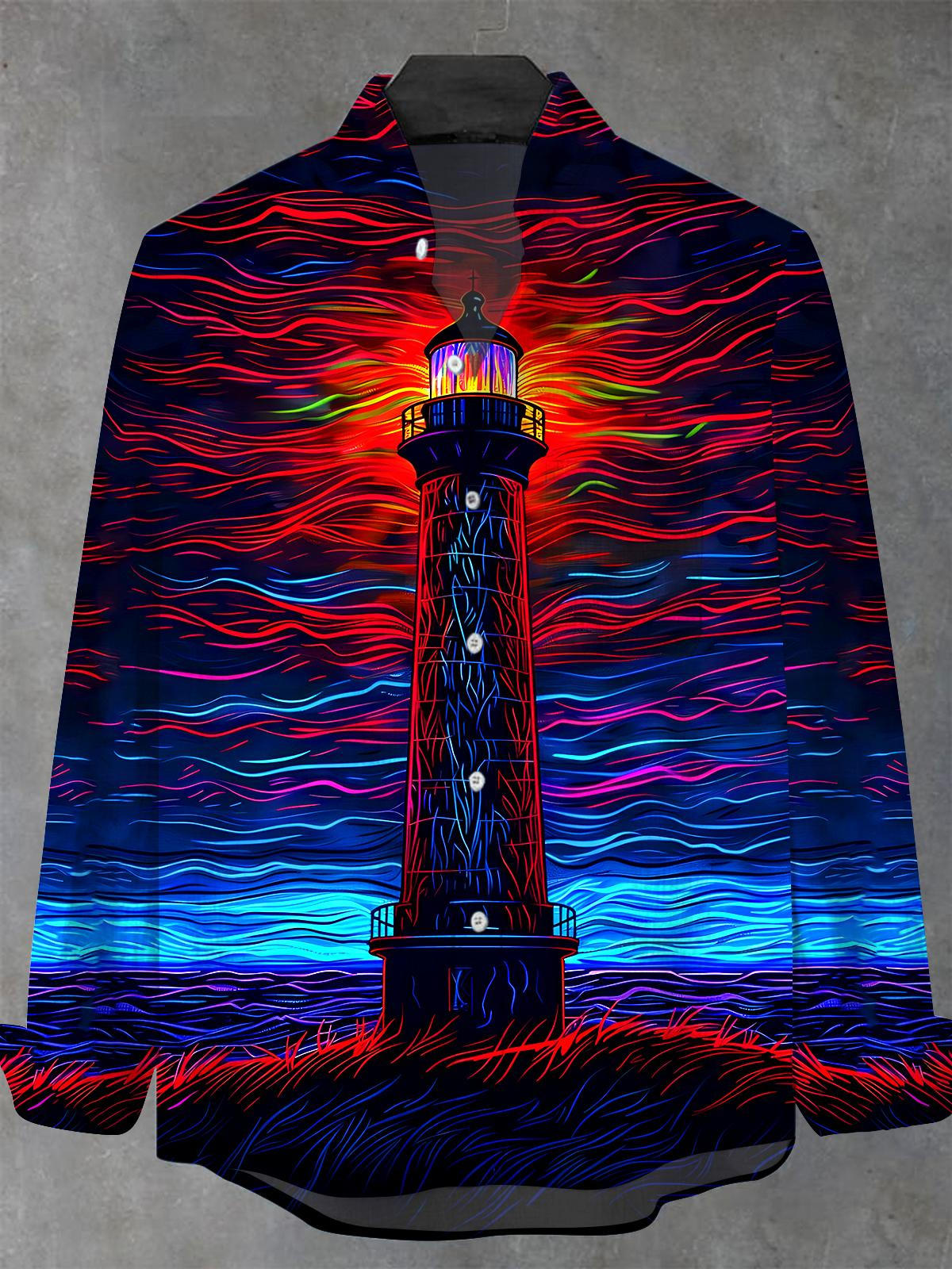 Lighthouse Men's Pocket Long Sleeve Stand Collar Shirts