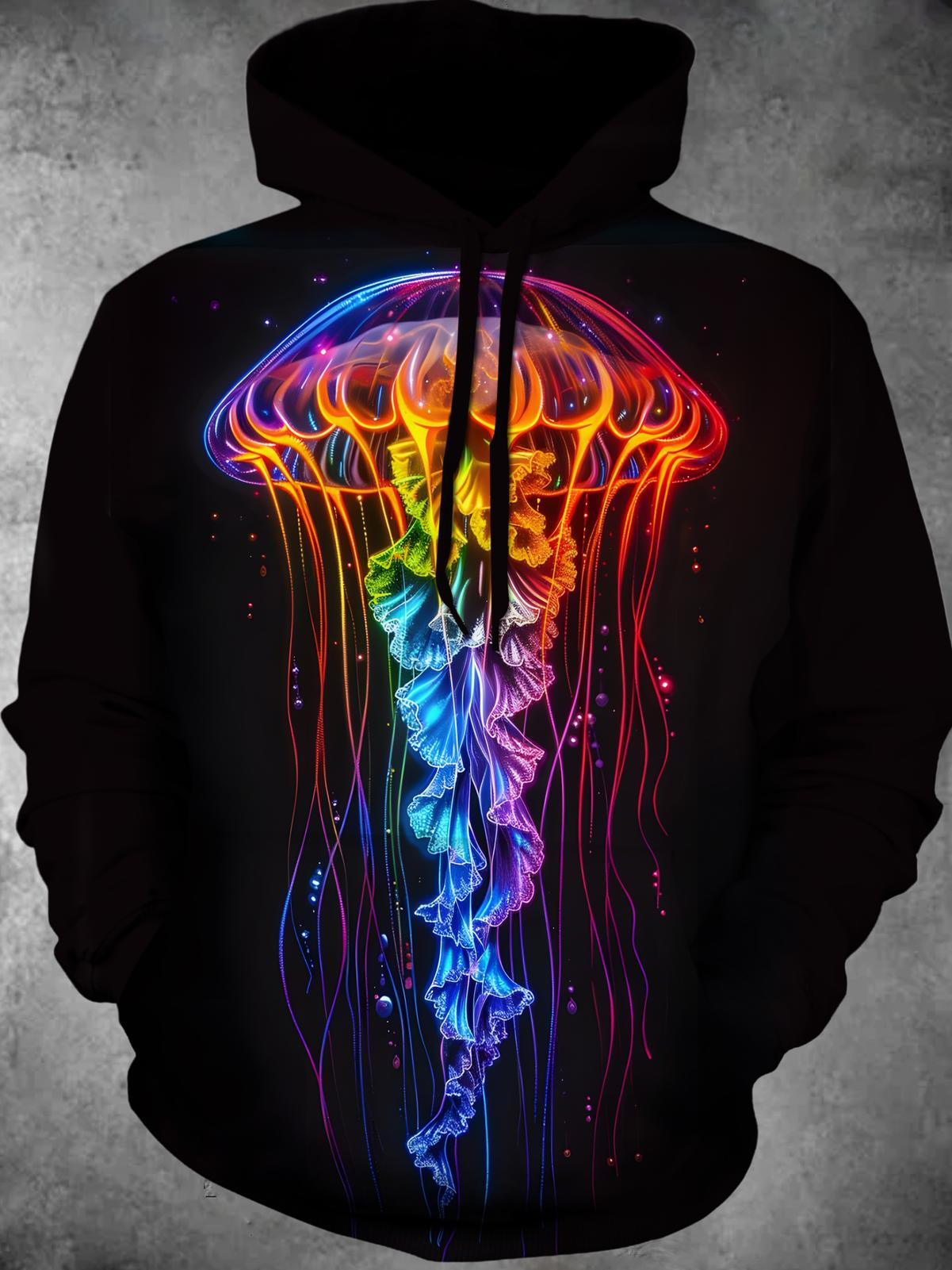 Jellyfish Long Sleeve Hooded Pocket Men's Top