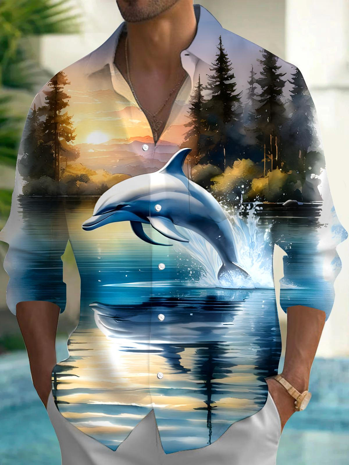 Dolphin Men's Pocket Long Sleeve Shirts