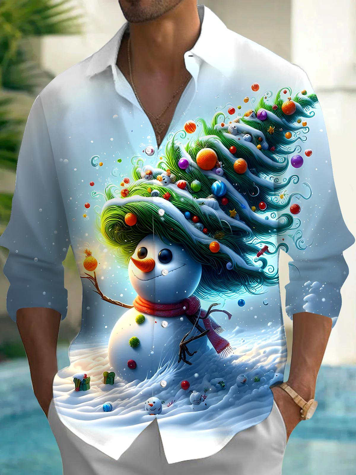 Snowman Men's Pocket Long Sleeve Shirts