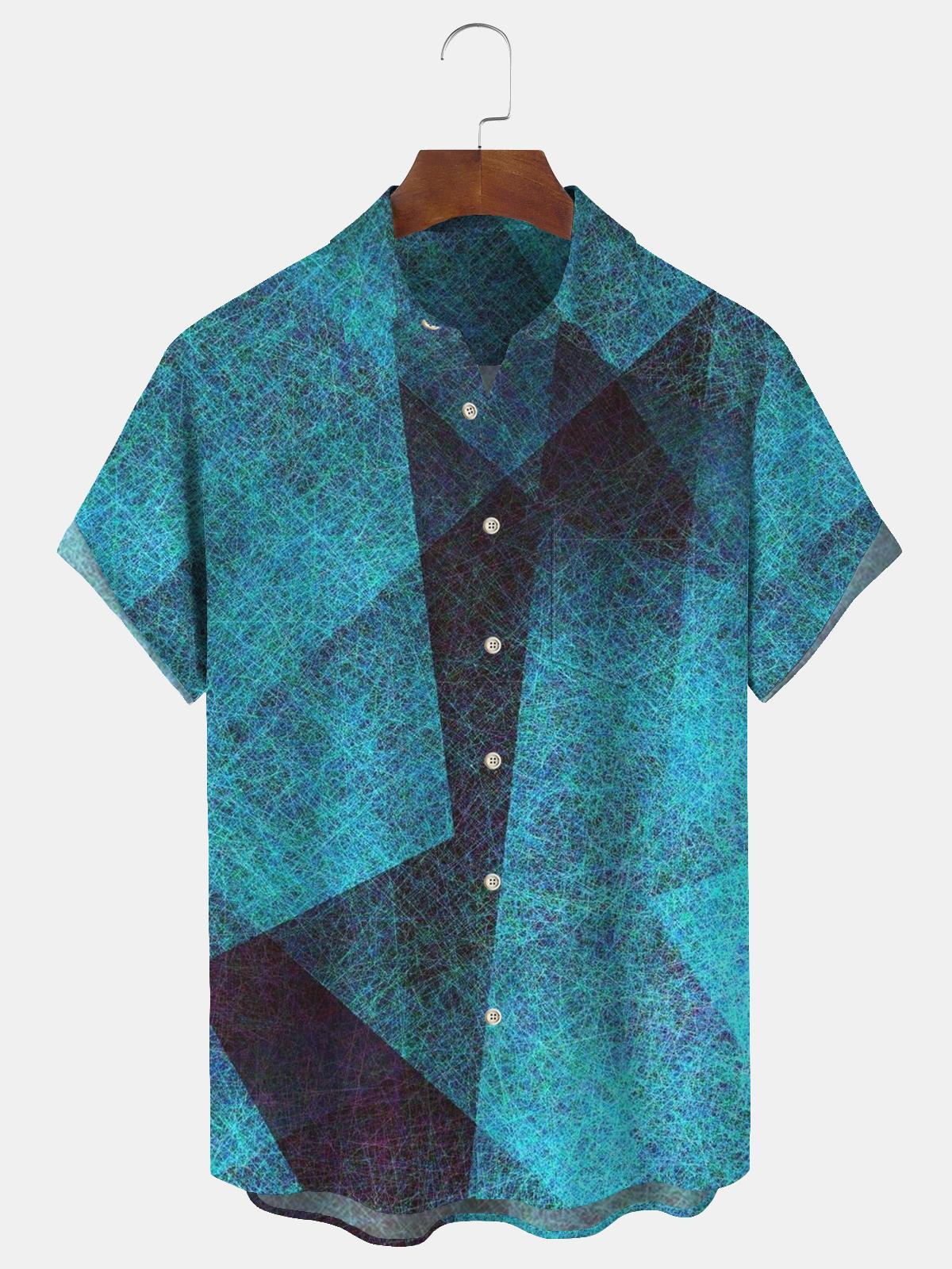 Casual Art Vintage Kurzarm Herrenhemden mit Tasche