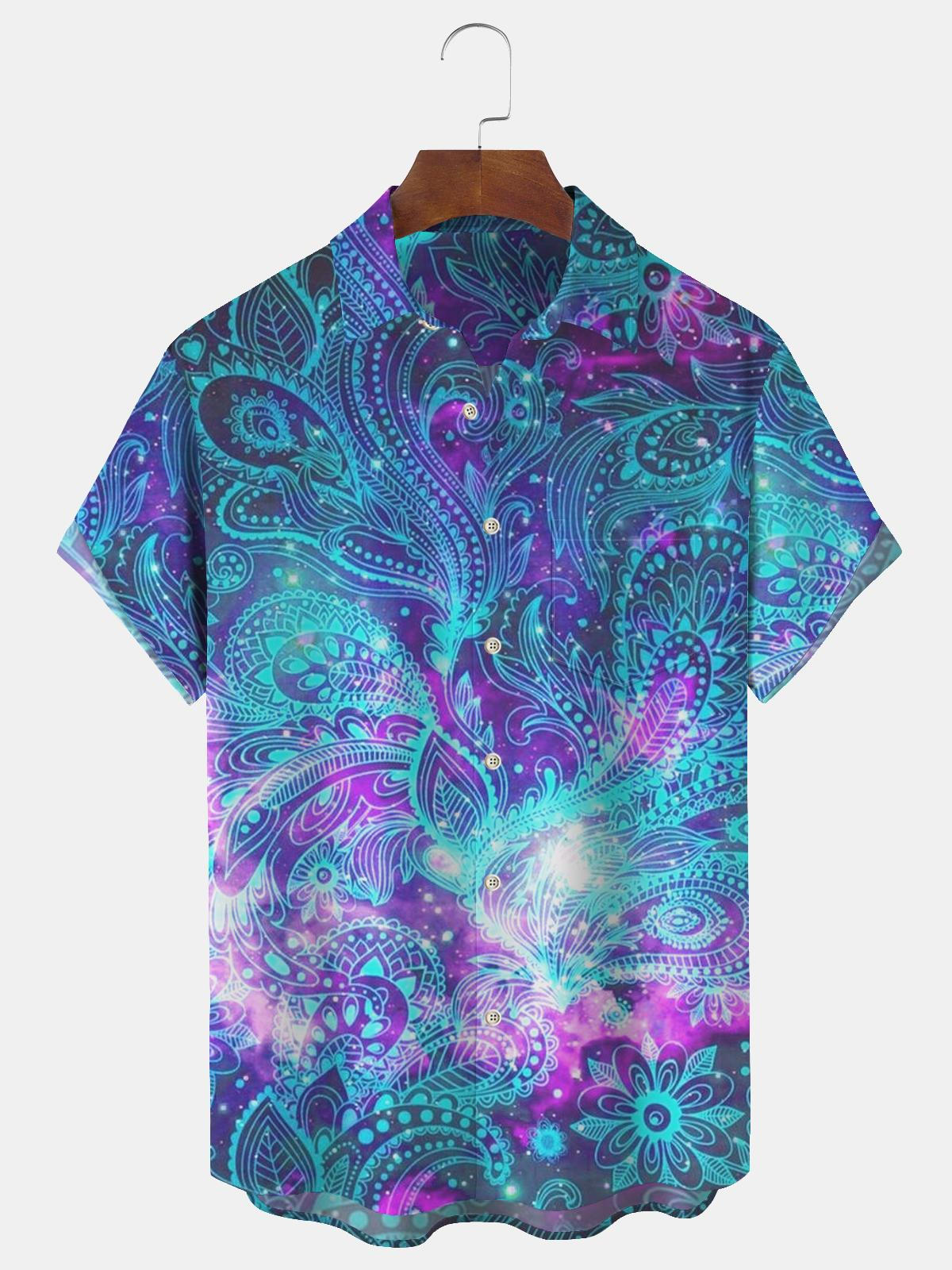 Casual Art Vintage Western Kurzarm Herrenhemden mit Tasche