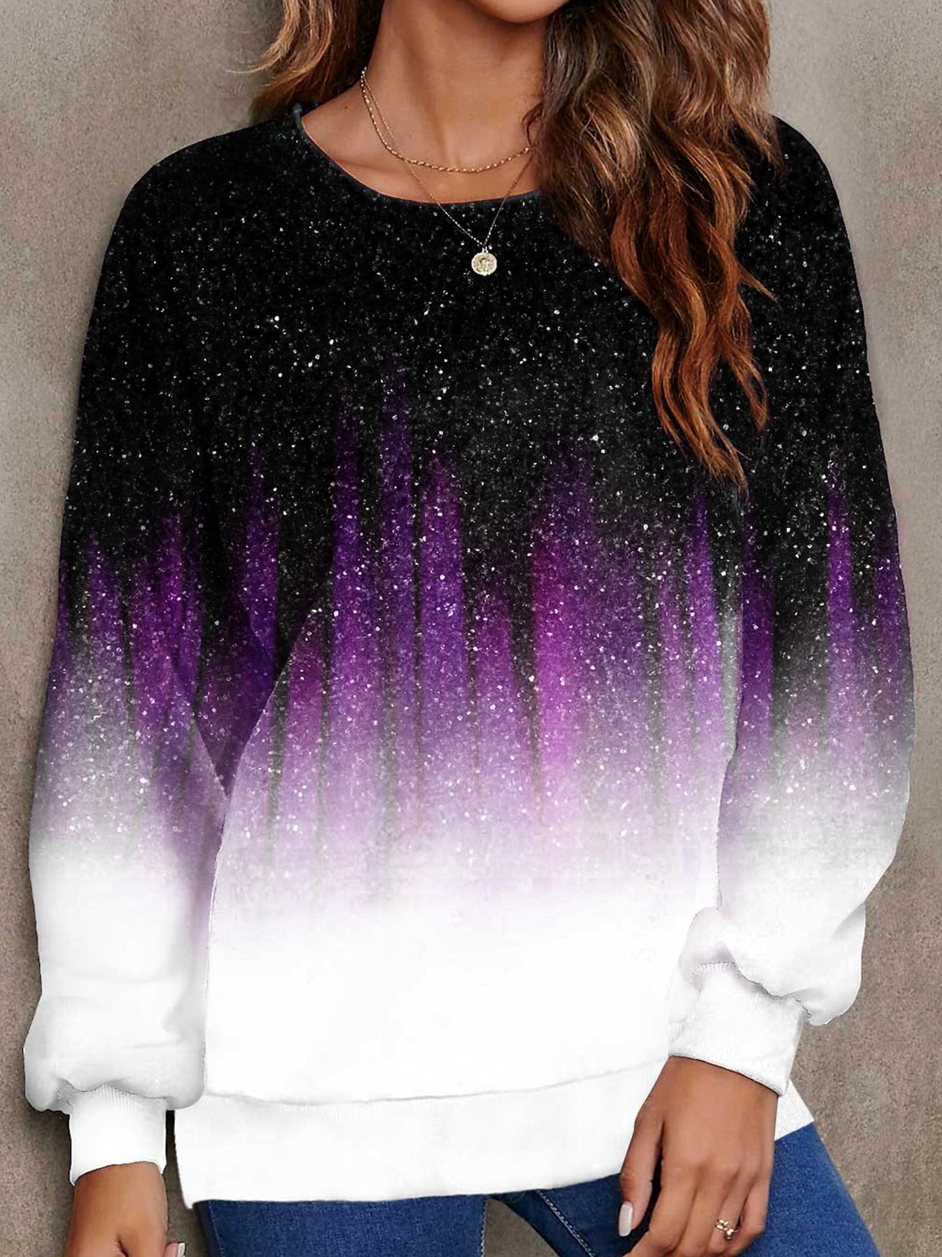 Women's Long Sleeve Aurora Gradient Print Sweatshirt