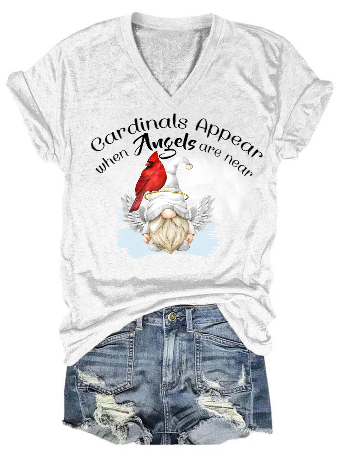 Cardinals  Appear When Angels Are Near Print V-Neck T-Shirt