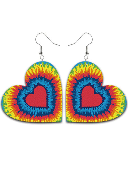 Tie-dyed Leather Heart Earrings