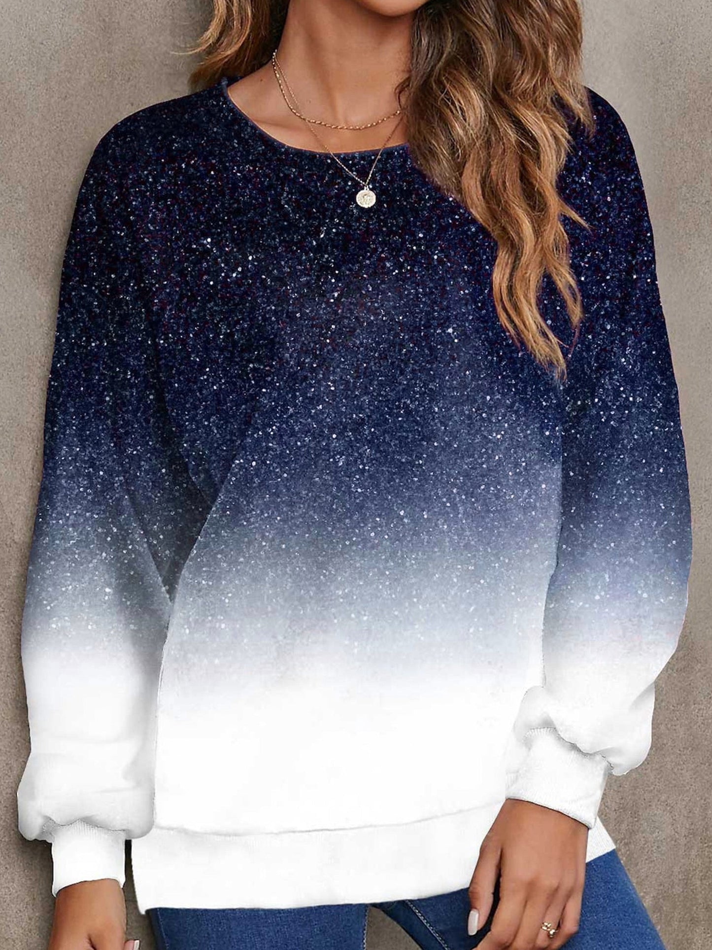 Women's Long Sleeve Snowflake Gradient Print Sweatshirt