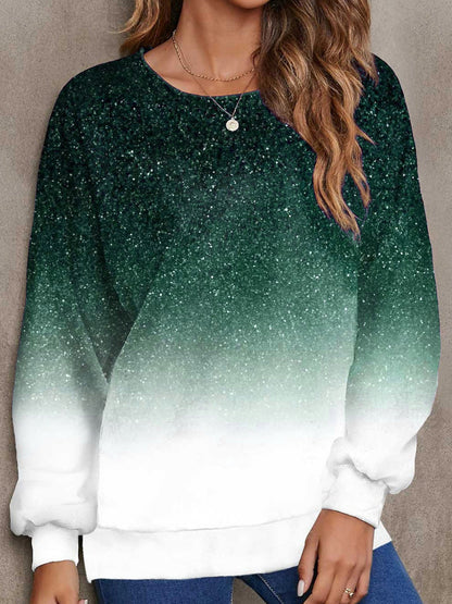Women's Long Sleeve Snowflake Gradient Print Sweatshirt