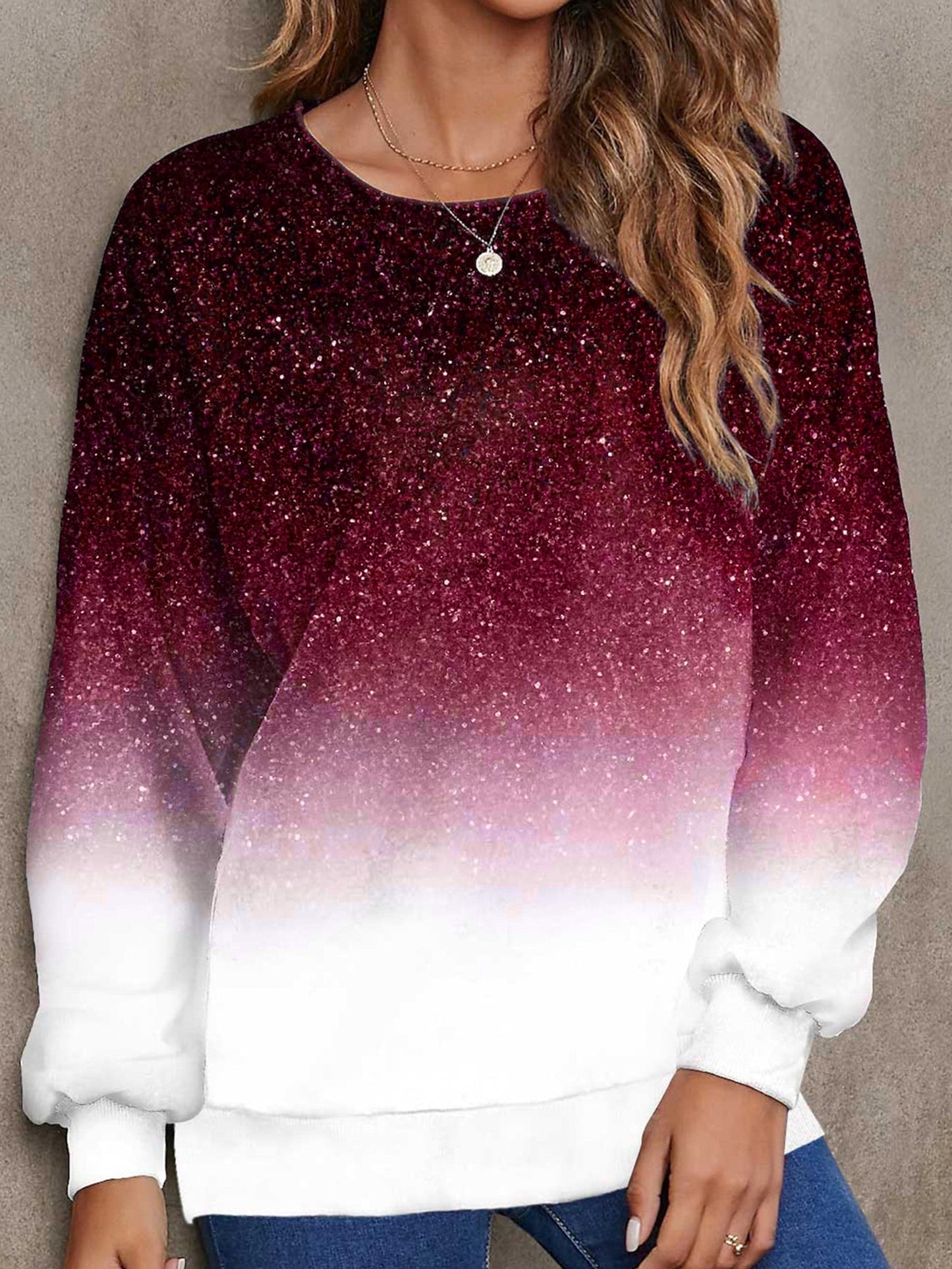 Women's Long Sleeve Snowflake Gradient Print Sweatshirt