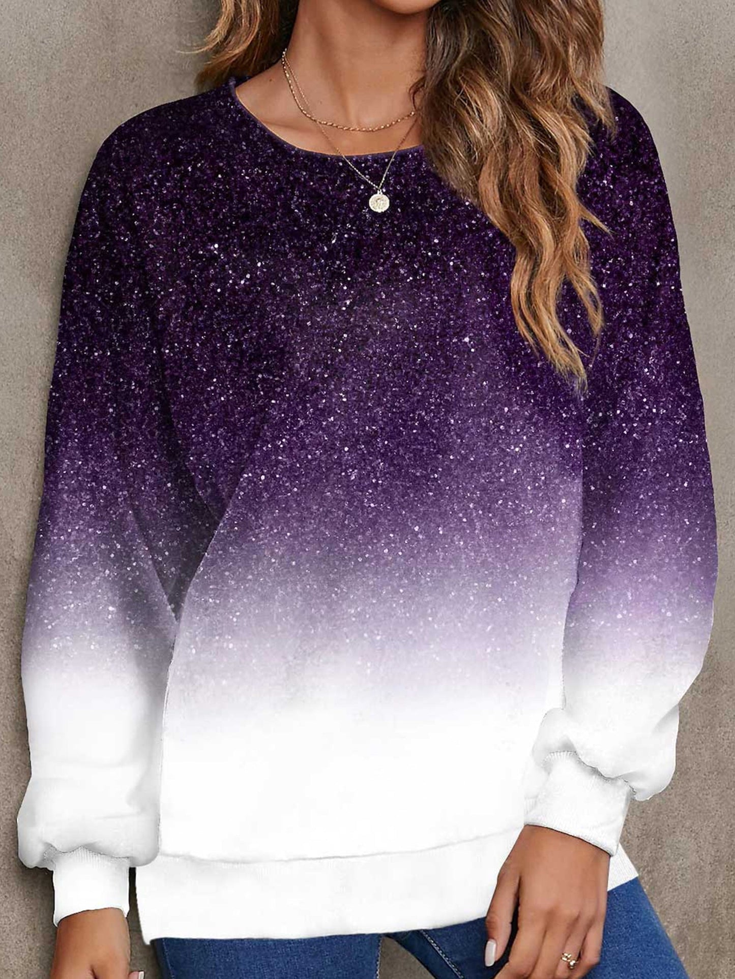 Women's Long Sleeve Snowflake Gradient Print Sweatshirt